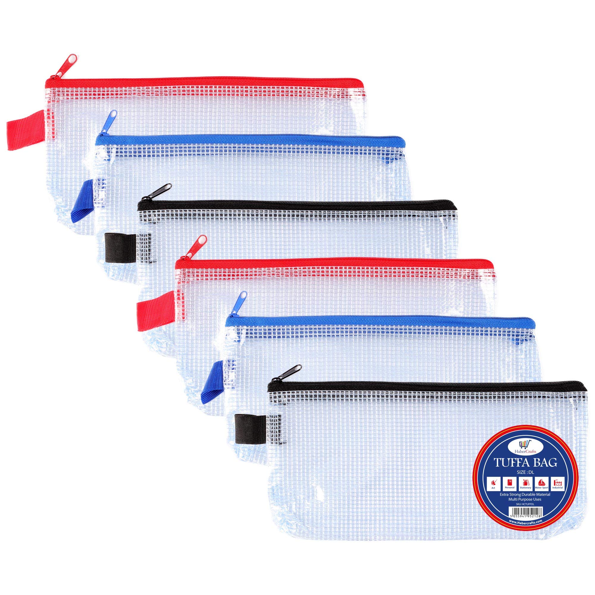 DL Tuff Bag Zip Wallet Clear Plastic Wallets Zipped Pouch File Pencil Case Folder Water Resistant Reinforced Heavy Duty Mesh Bags (DL - 6 Pack) — image 1