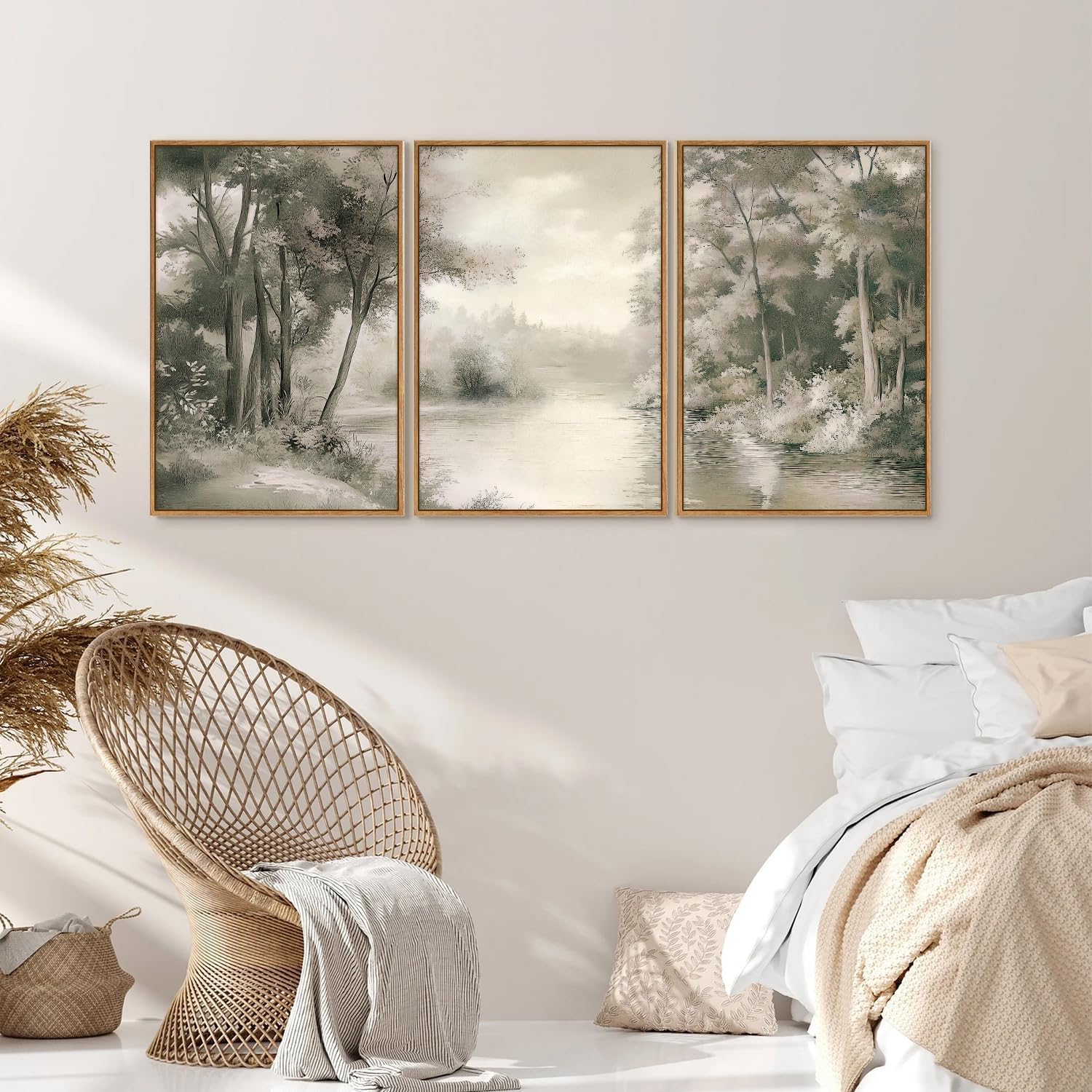 lianyibo Vintage obraz na płótnie z naturalnym krajobrazem, mglisty las, plakat retro z mglistym wystrojem do salonu (40 x 60 cm x 3 / bez ramki)