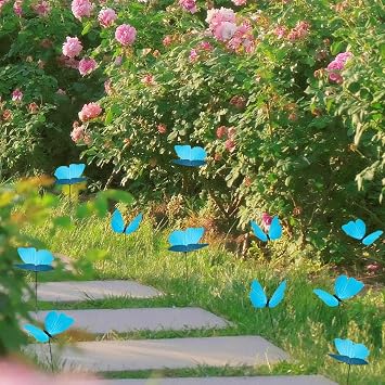 Set of 10 Butterfly Garden Stake Decor, Blue Butterflies Stakes Waterproof Garden Butterfly Ornaments for Yard Indoor Outdoor Patio Plant Pot, Flower Bed