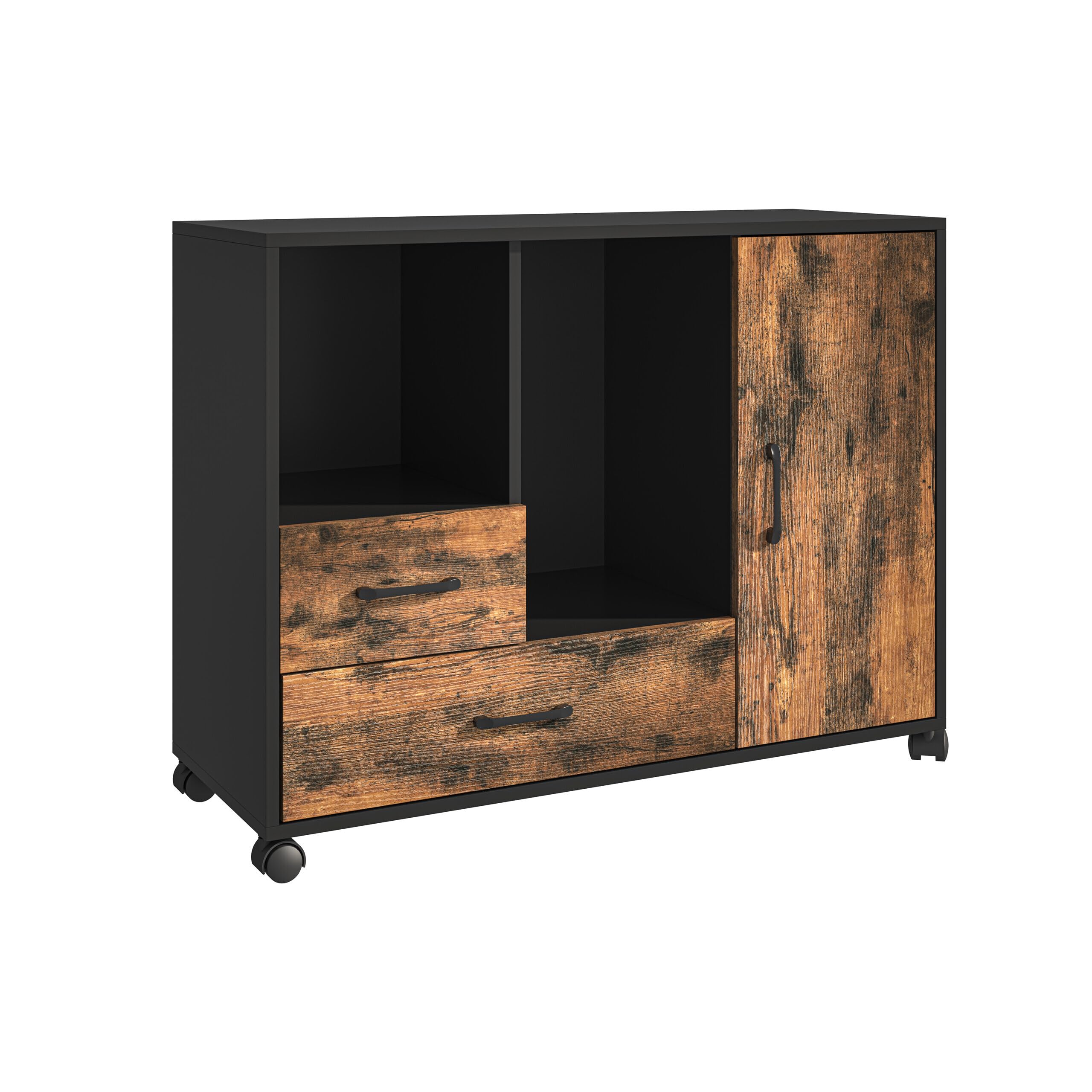 Relaxdays Rollcontainer 2 Schubladen & 4 Fächer, HBT: 70 x 90 x 35 cm, Rollwagen mit Tür, Büroregal, Farbwahl