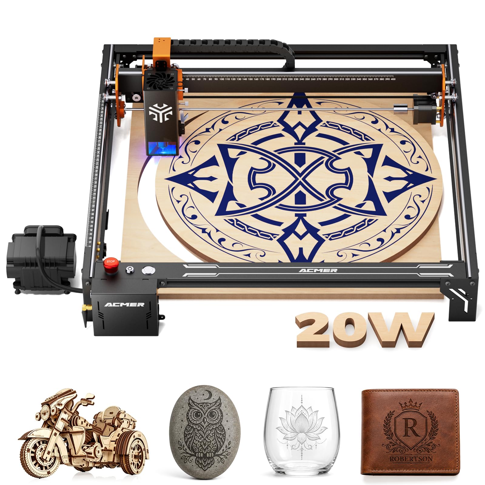 ACMER 20W Laser Cutter, Laser Graviermaschine mit 25 L-Luftunterstützung