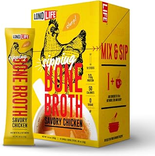 LonoLife Chicken Bone Broth Powder: 10g Collagen-Rich Protein, Keto Paleo Friendly, Natural Portable Stick Packs - 10 Servings