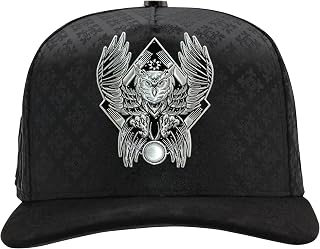 Ferreti Hats FT167 Premium Owl Hat for Men & Women – Black Snapback Baseball Cap with Blue Crystal Owl Emblem – Adjustable Streetwear Hat, Gorra Negra de Beisbol para Hombre y Mujer