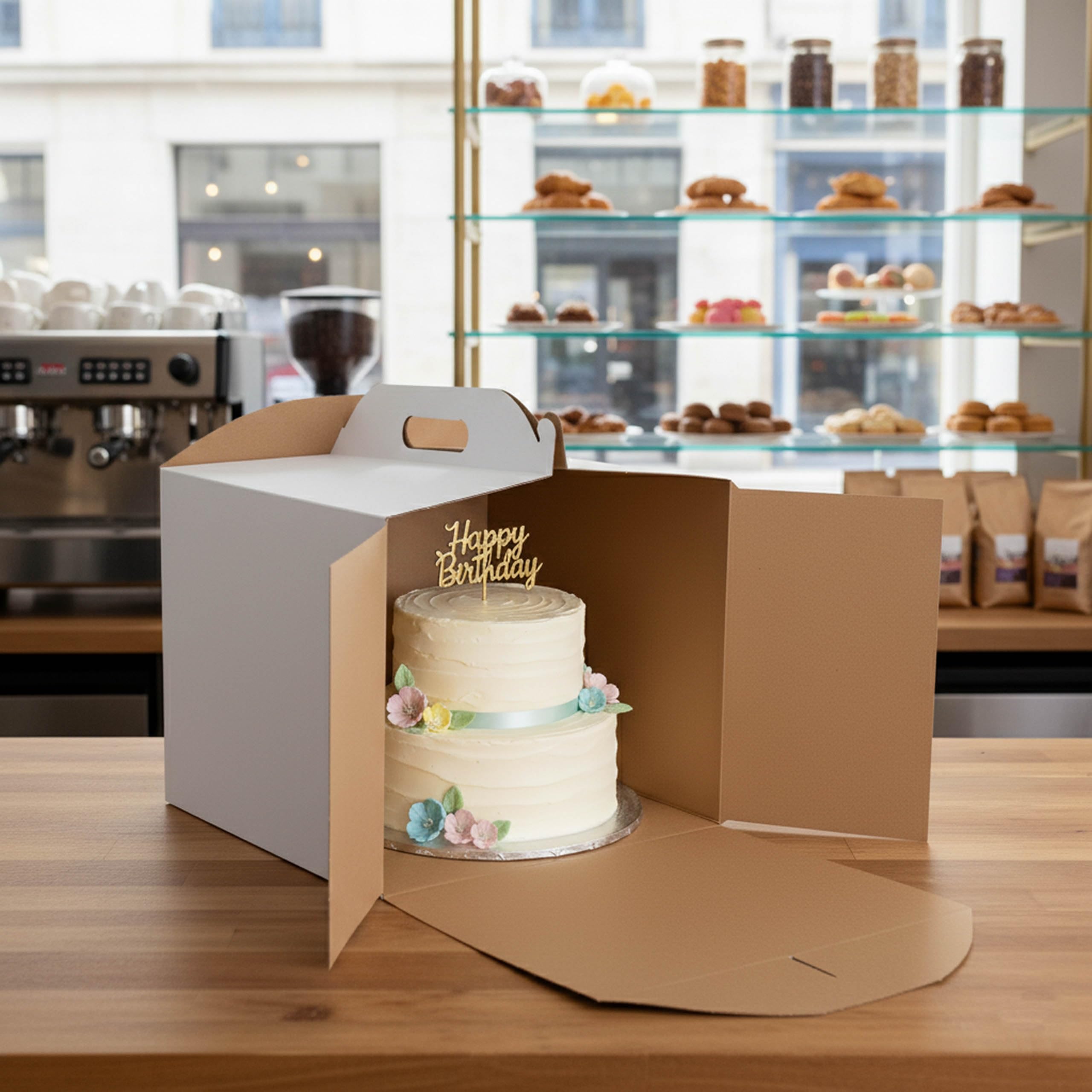 sarcia.eu Caja de cartón blanca para tarta, embalaje de pastelería con asa, caja de catering sólida (10, blanco, 26x26x25cm)