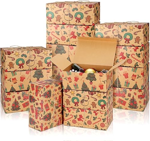 Miniatura 7 de 24 cajas de regalo de Navidad con tapas, caja de regalo de papel kraft marrón a granel, caja de envío de Navidad y caja de galletas de dulces de