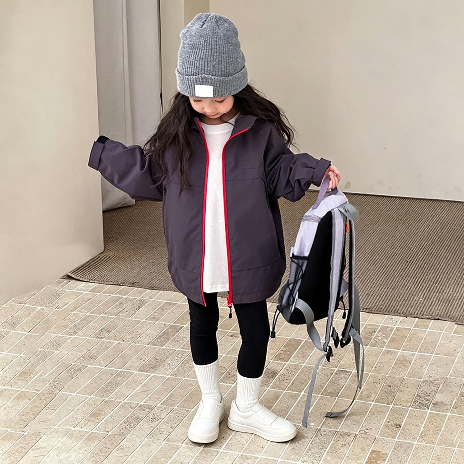 Kids Hooded Windbreaker Rain Jacket Boys Girls Windproof Zip up Outdoor Rain Jackets Outdoor Lightweight Packable Hiking