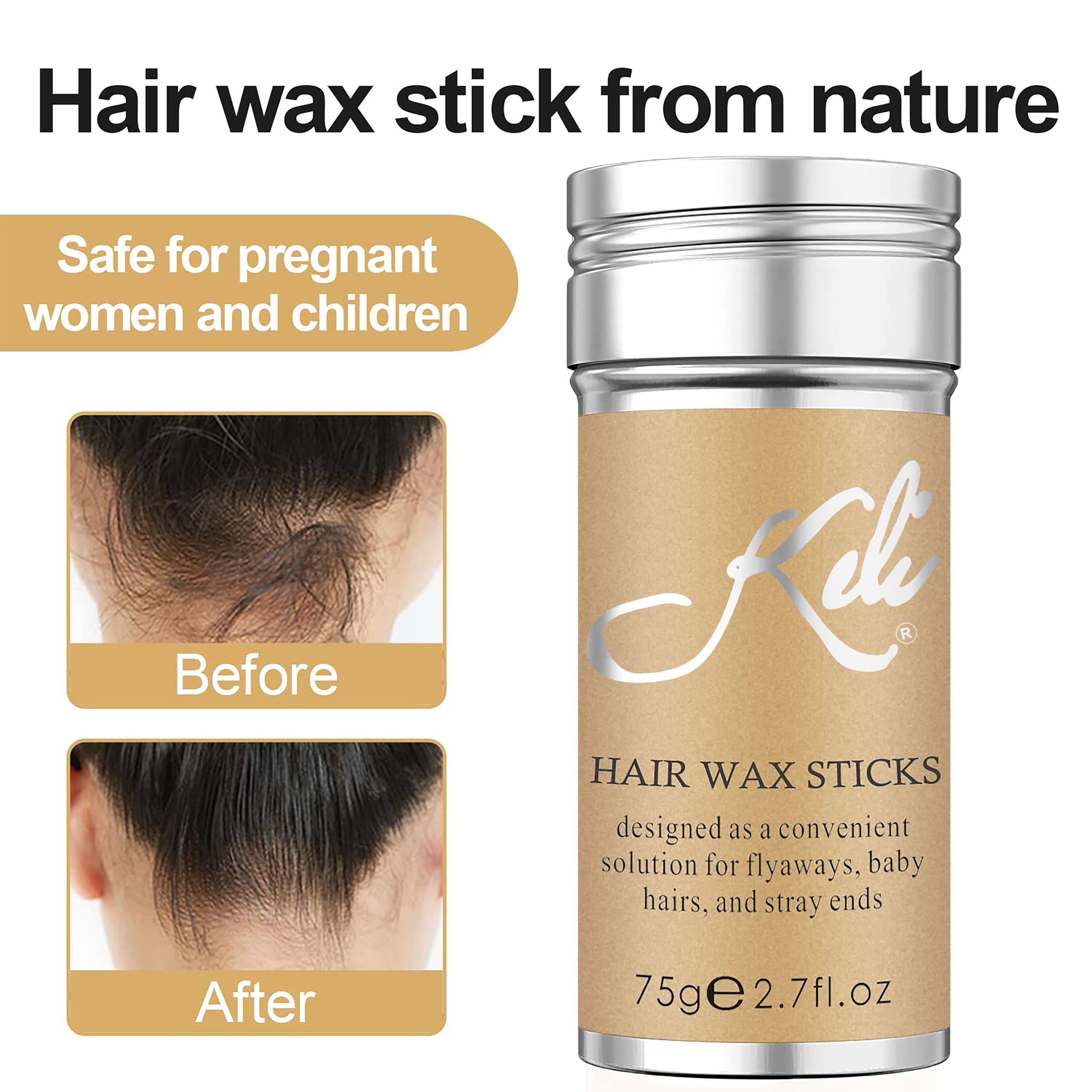 Keli Hair Wax Stick for Women, Hair Wigs Edge Control, Non-Greasy Hair Styling Wax Stick for Fly Away (Unscented) 1