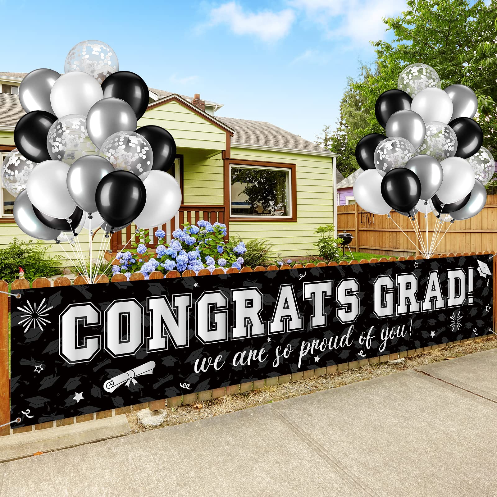 37Pcs Graduation Banner Balloon Decorations Class of 2025, Congrats Grad Banner Yard Outdoor Decorations, Graduation Balloons Banners Set for High