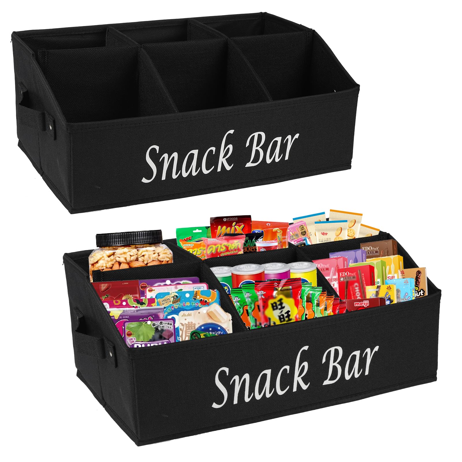 Lot de 2 organiseurs de collation pour comptoir, organiseur de collations en tissu avec poignées, panier à collation à 6 compartiments, organiseur de station de snack-bar, organisateur