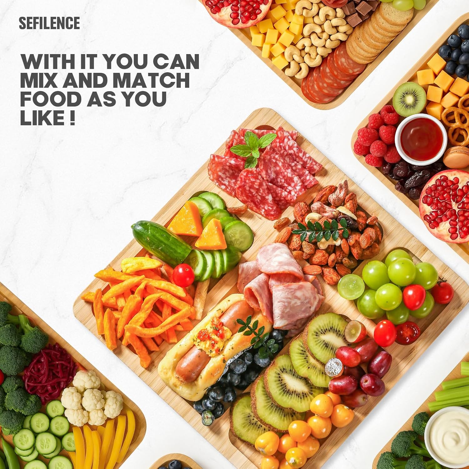 Charcuterie Board with Clear Locking Lid and Handle, 6 Compartment Bamboo Cheese Board Snackle Box, Portable Cutting Board for Snacks, Fruits&Meats, Ideal Gift for Parties, Birthday& House Warming - Image 6