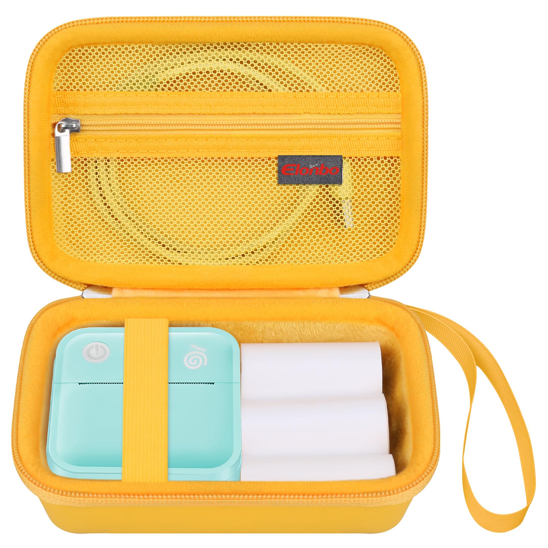 Elonbo Carrying Case for lopevi Label Maker, Portable Thermal Label Printer Travel Bag, Bluetooth Mini Sticker Printer Storage Holder, Mesh Pocket Fits Label Paper, Yellow
