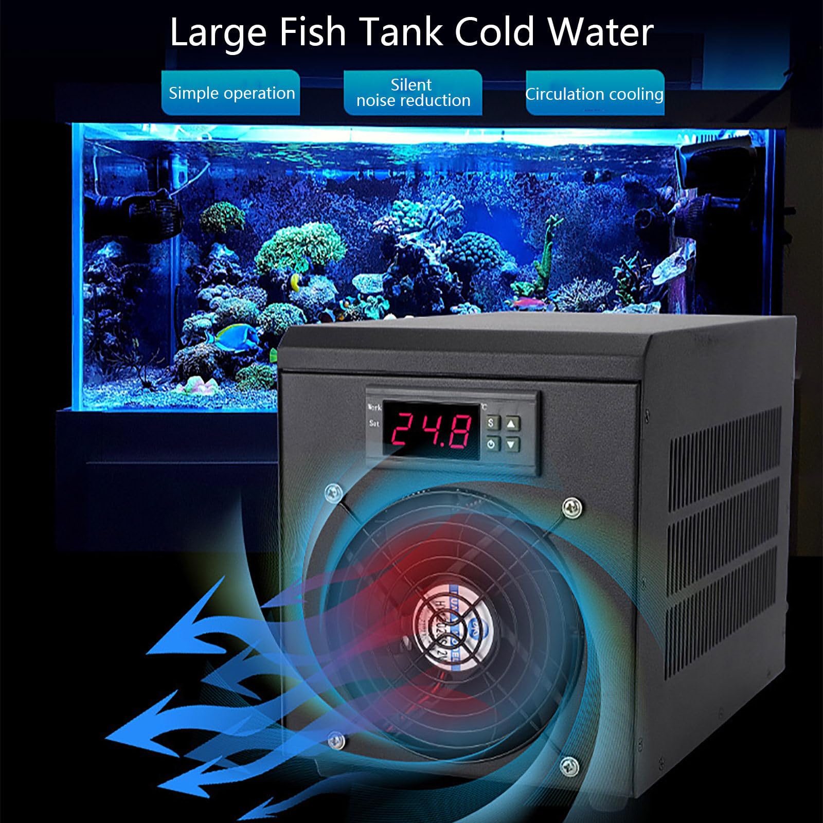 Refrigeratore per Acquari, Refrigeratore d'Acqua, con Raffreddamento del Motore, Design Silenzioso per Acquari e Acquari di Barriera Corallina,60L