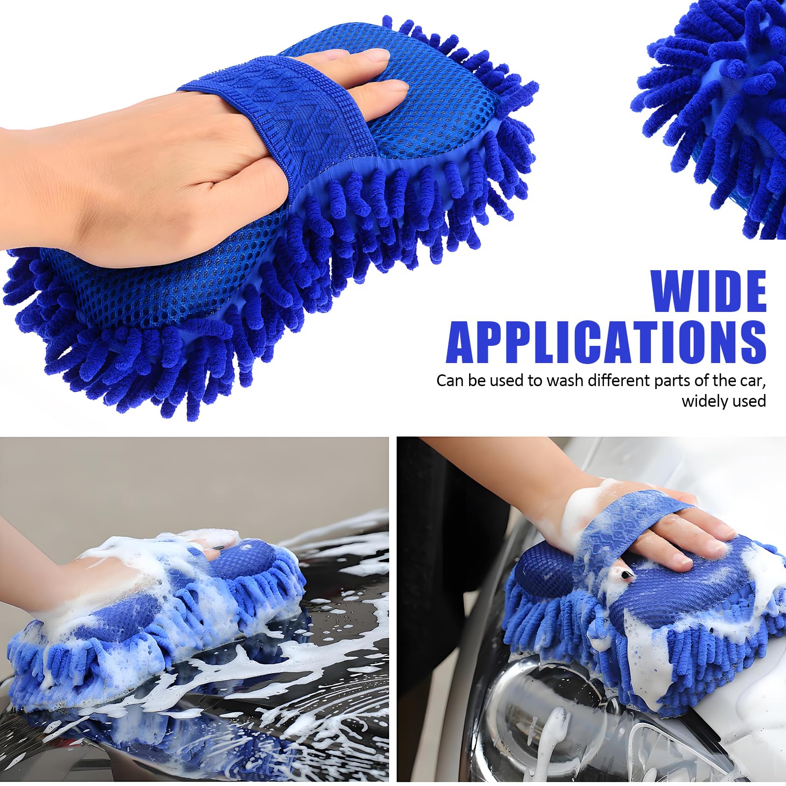 2 Stück Waschhandschuh Auto Sanft Mikrofaser Auto Waschhandschuh Doppelseitiger Auto Schwamm Auto Zubehör(Blau)