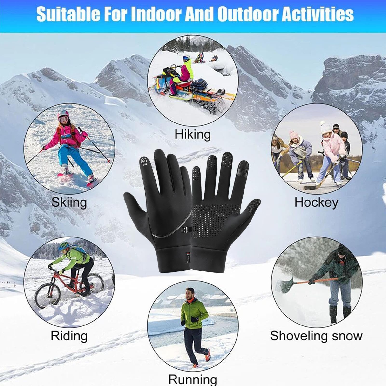 ZH1YFD Rękawiczki podgrzewane – Zimowe rękawice narciarskie – Ogrzewanie USB Rękawiczki z ekranem dotykowym do odśnieżania Jazda Wspinaczka górska Narciarstwo Piesze wycieczki Kolarstwo Zimna pogoda