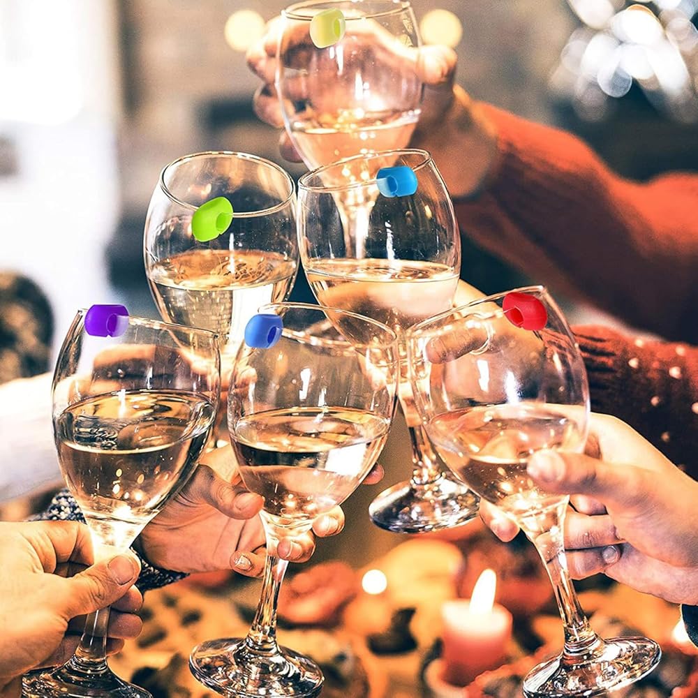 Segnabicchieri In Silicone 24 Pezzi - Marcatori Per Bicchieri Da Vino Riutilizzabili Per Feste - Foto 4