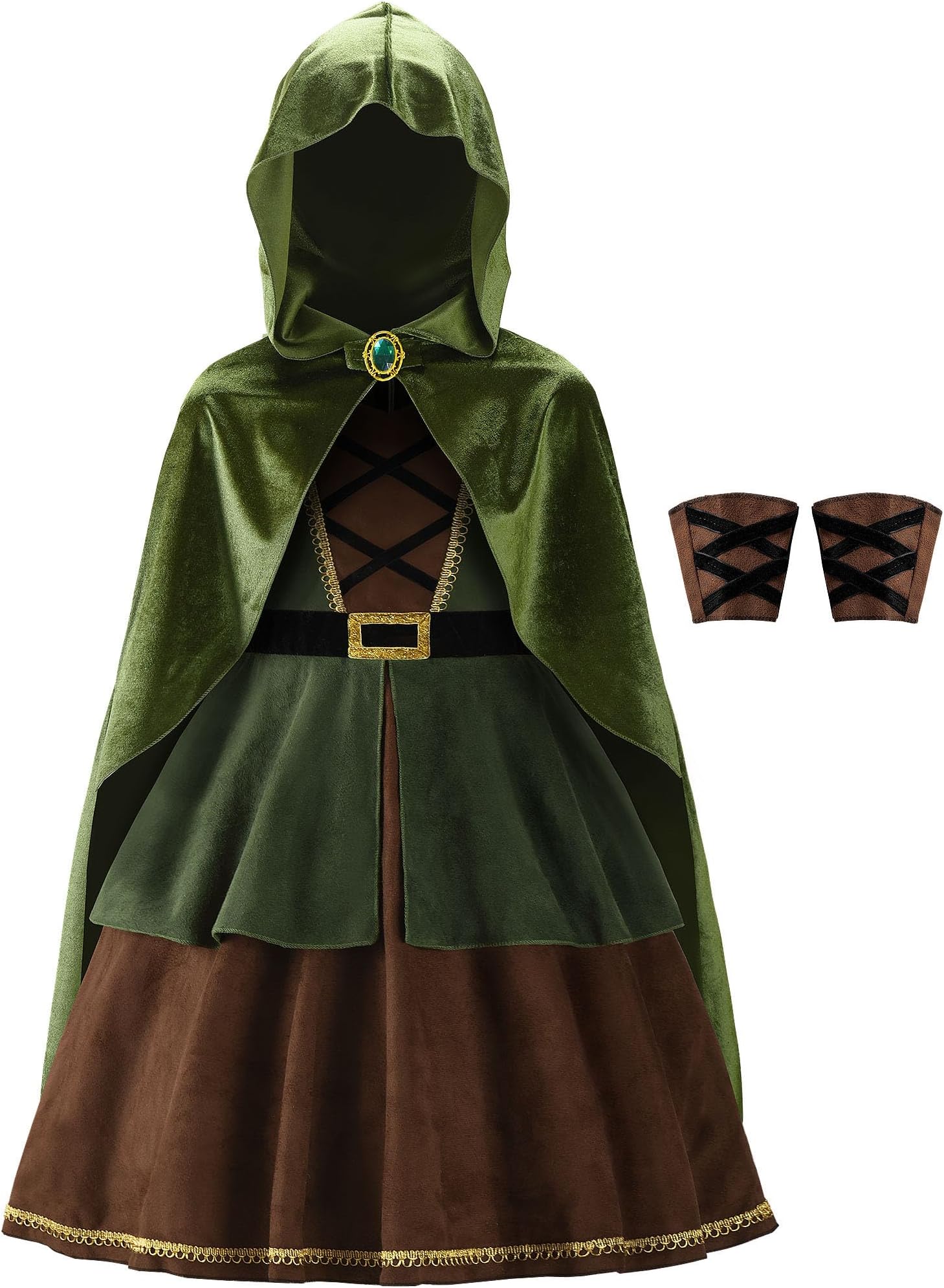 Archer Costume Girls Huntress Costume for Girls with Cape,Green