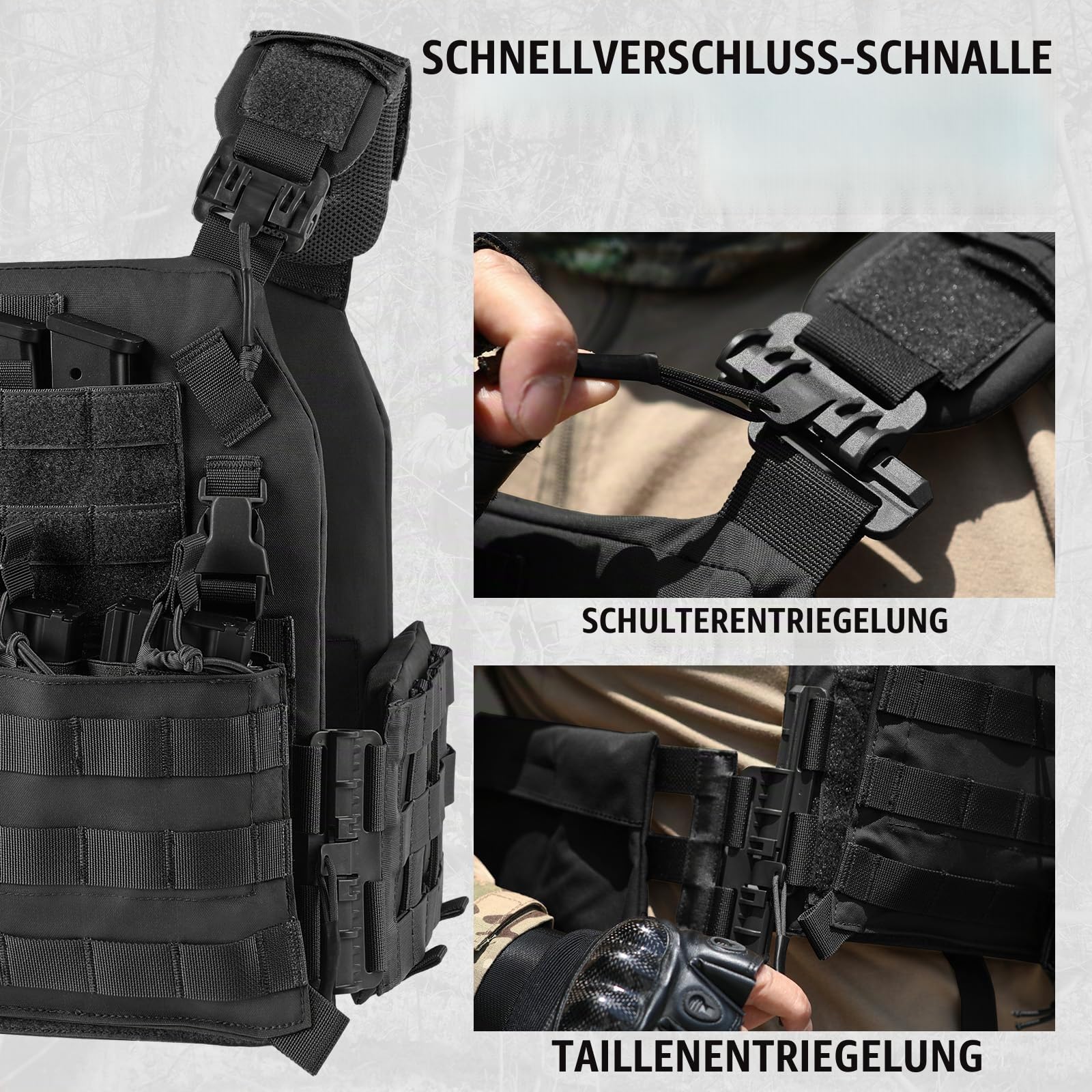 VOTAGOO Taktische Weste Airsoft Militär Weste, Atmungsaktive Paintball Weste, Plate Carrier Paintball Brustschützer