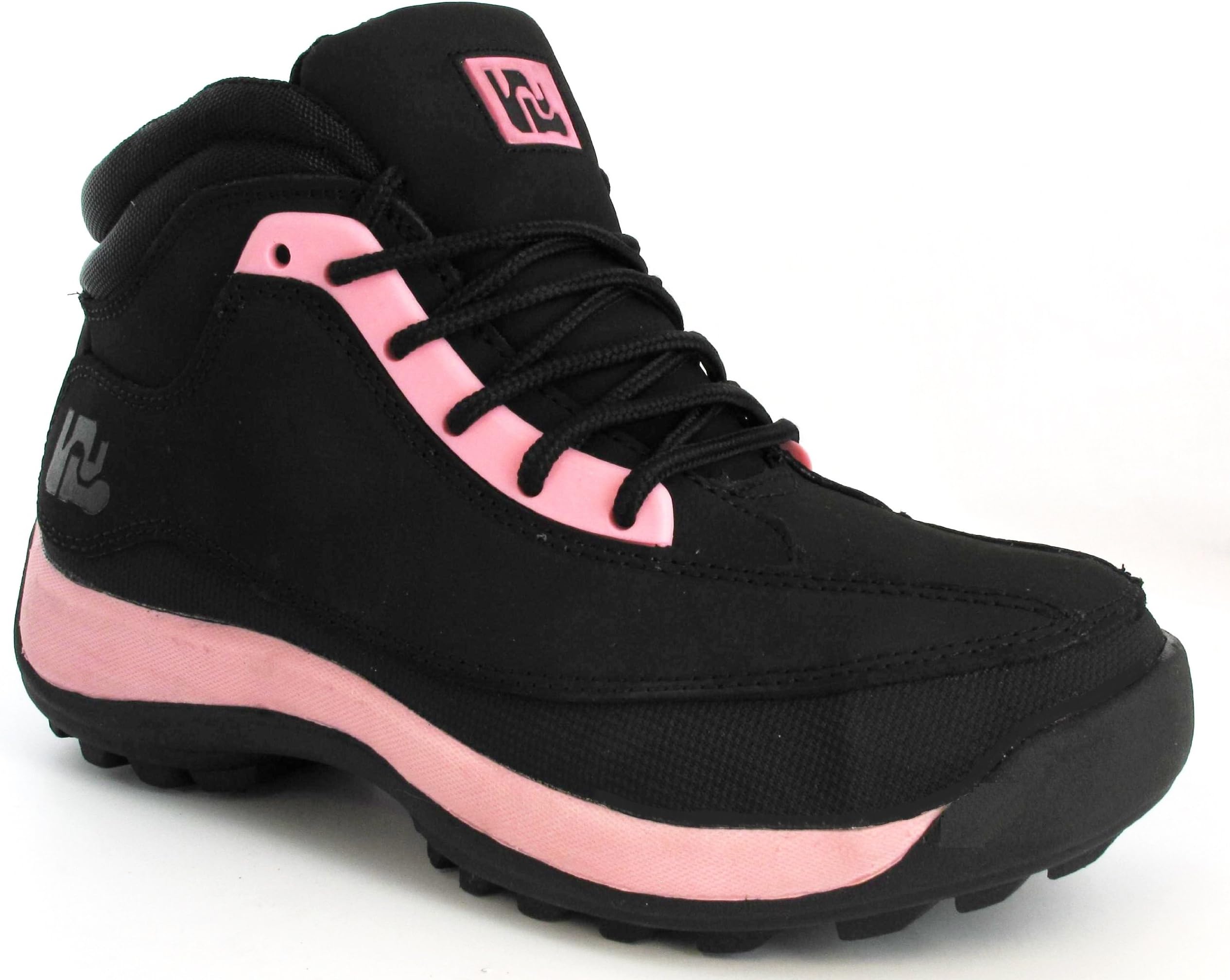 LADIES SAFETY WOMENS LEATHER STEEL TOE CAPS HIKING ANKLE BOOTS SHOES SIZE 7 UK BLACK PINK