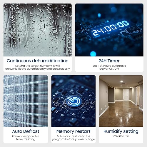 Miniatura 8 de Deshumidificador comercial para sótano, deshumidificadores de grado comercial de 320 pintas, 9500 pies cuadrados grandes espacios para industrial,