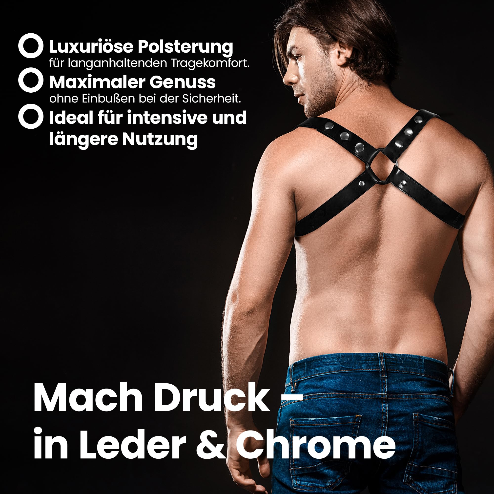 X-Back Harness aus Leder, Verstellbar, Leder Dessous für Herren, Kinky Outfit für BDSM und Bondage