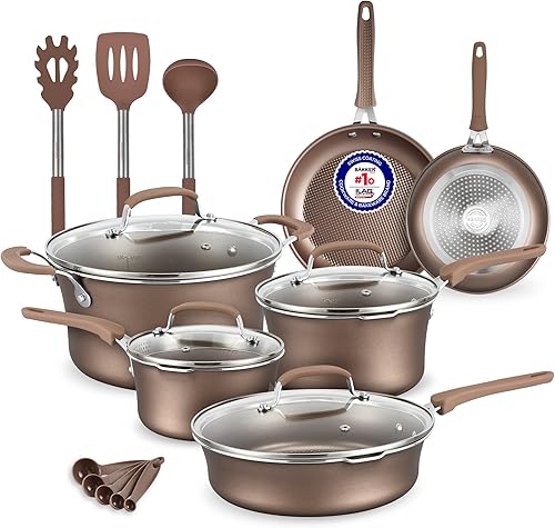 Juego de ollas y sartenes – 14 piezas – Utensilios de cocina profesional antiadherente para el hogar – Ollas con tapas – Sartenes – Apto para Juego