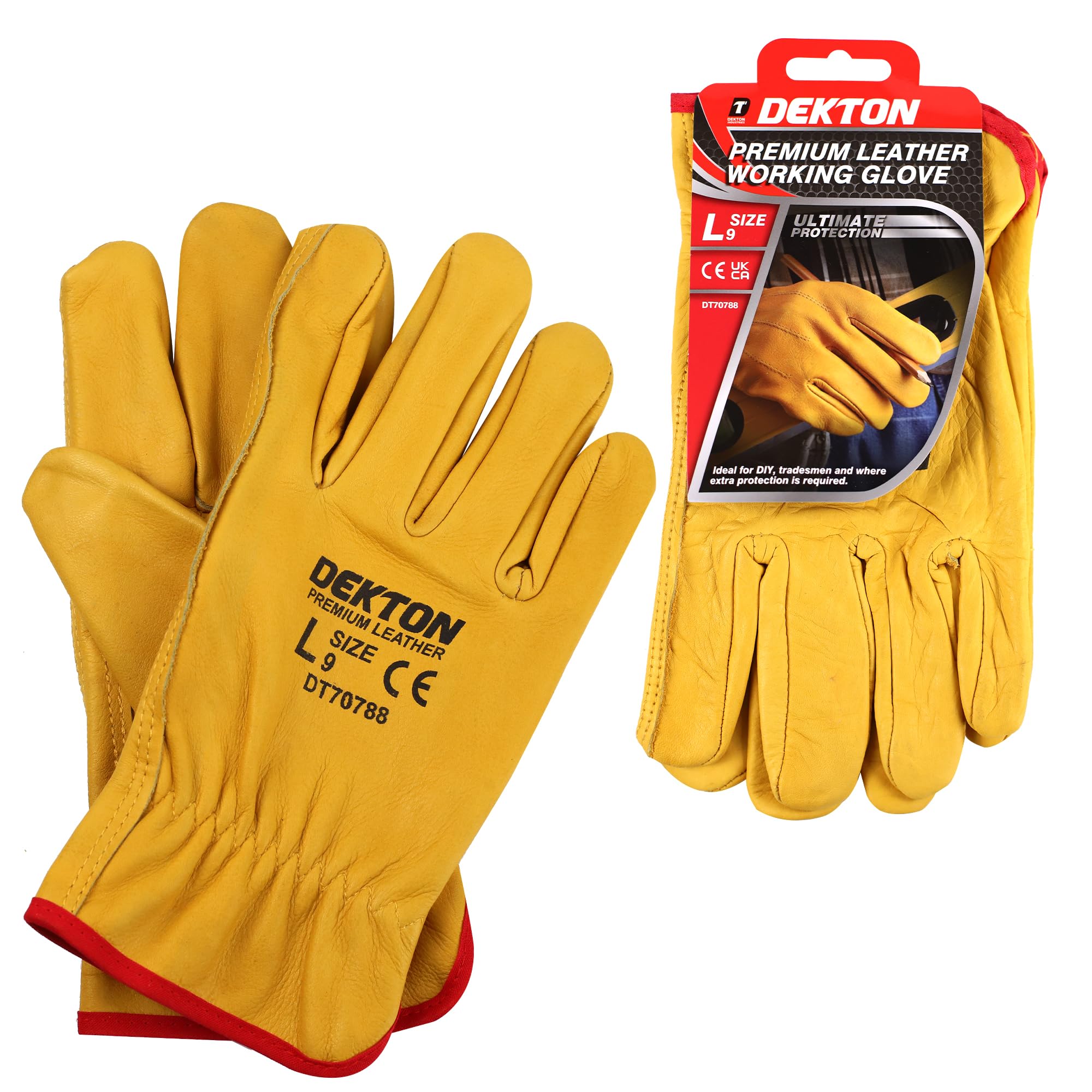 DEKTON Large Leather Working Gloves | Ultimate Protection for DIY & Tradesmen | Ultra Grip Material | CE Cat 2 & EN388 Certified | Ideal for Protection in Various Task