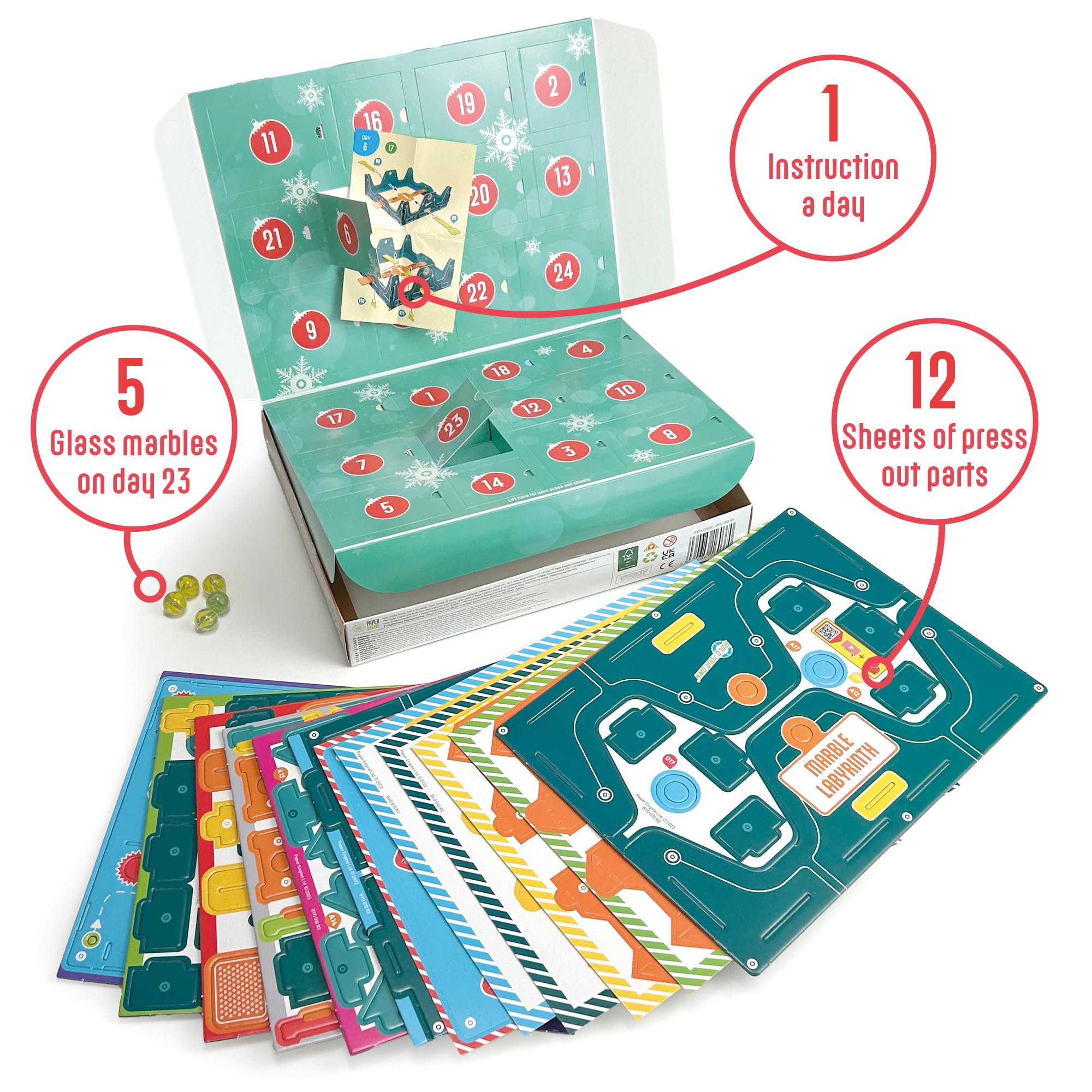 Build Your Own Marble Labyrinth Advent Calendar - Ages 8+ - Creative Christmas Craft Toy, Multicoloured, Small to Medium - Image 2