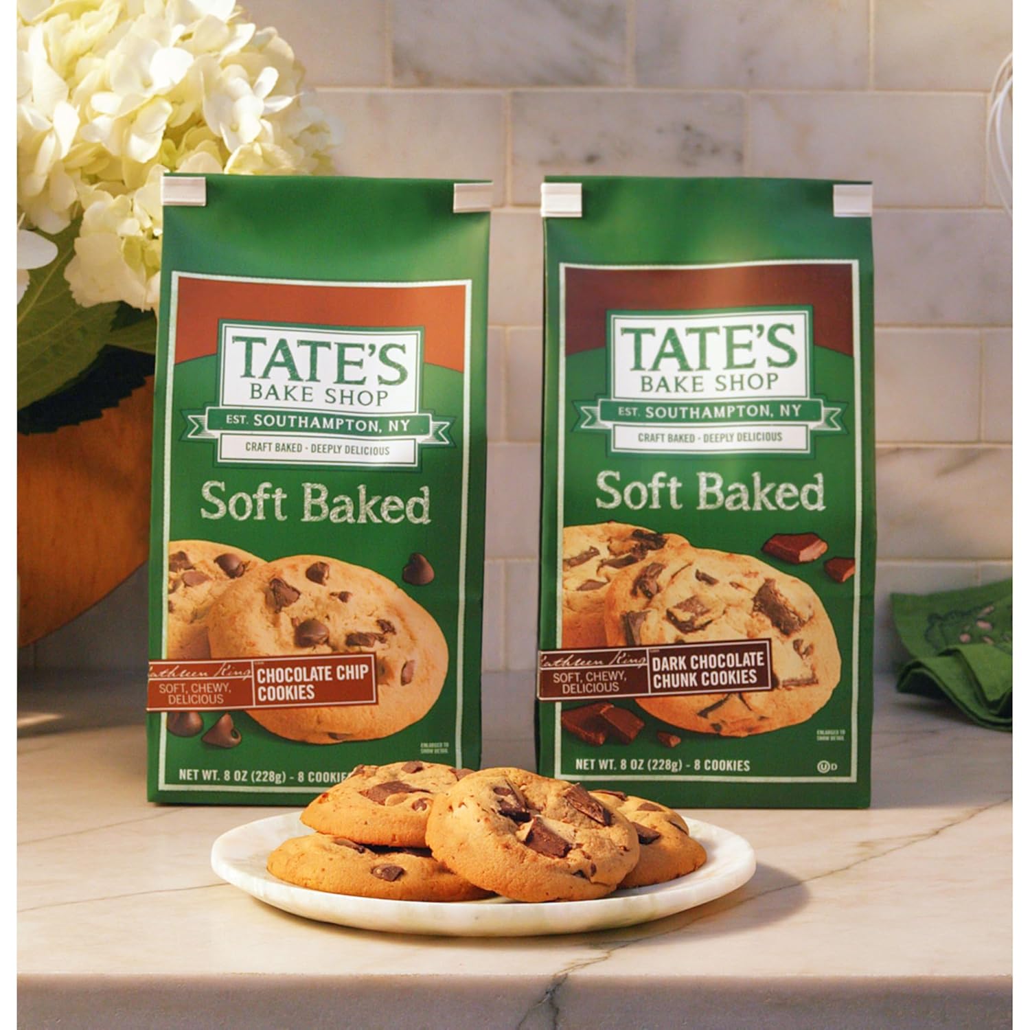 Tate's Bake Shop Soft Baked Cookies Variety Pack, Dark Chocolate Chunk and Chocolate Chip, 4-8 oz Bags