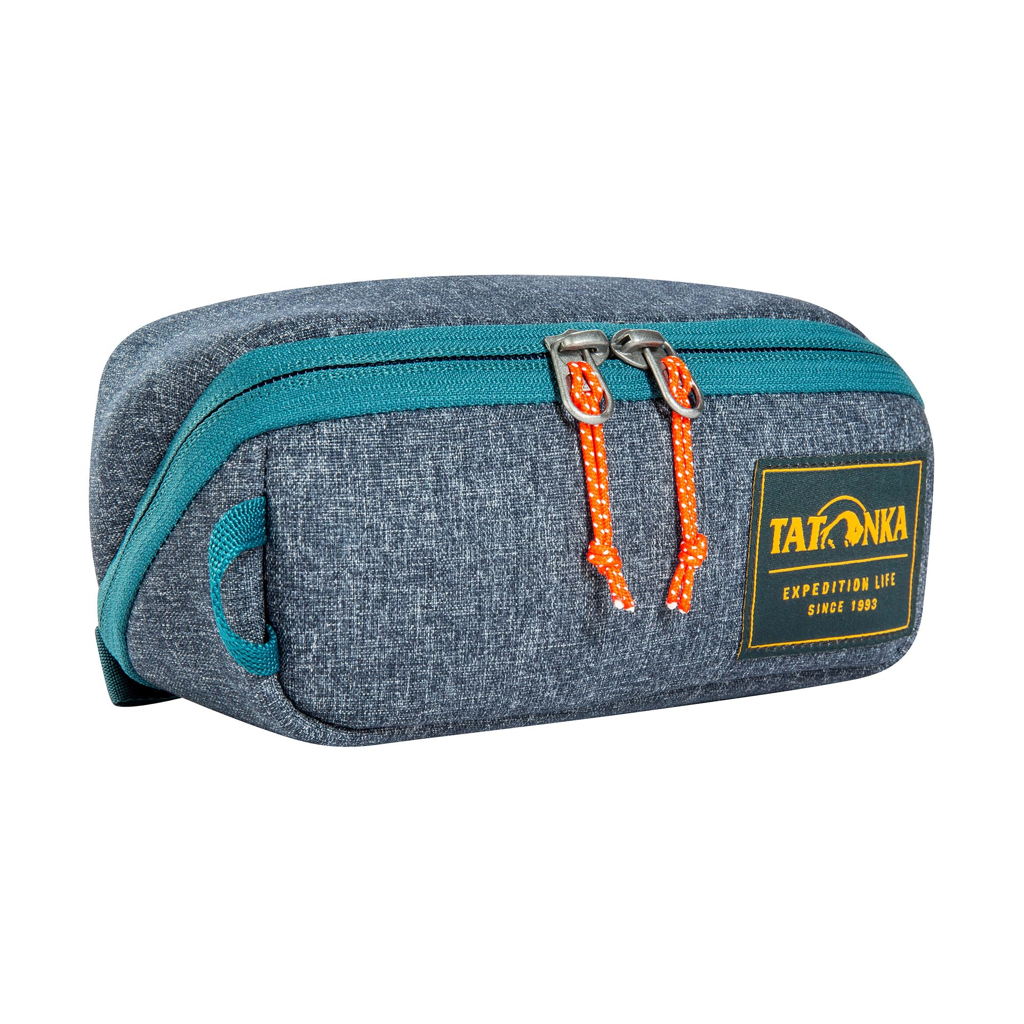 Tatonka Toiletry Bag Square Zip Pouch S (1L) - Hinged Wash Bag with 2 Zip Mesh Pockets PFC/PFAS-Free - 8 x 19 x 7 cm (Navy)