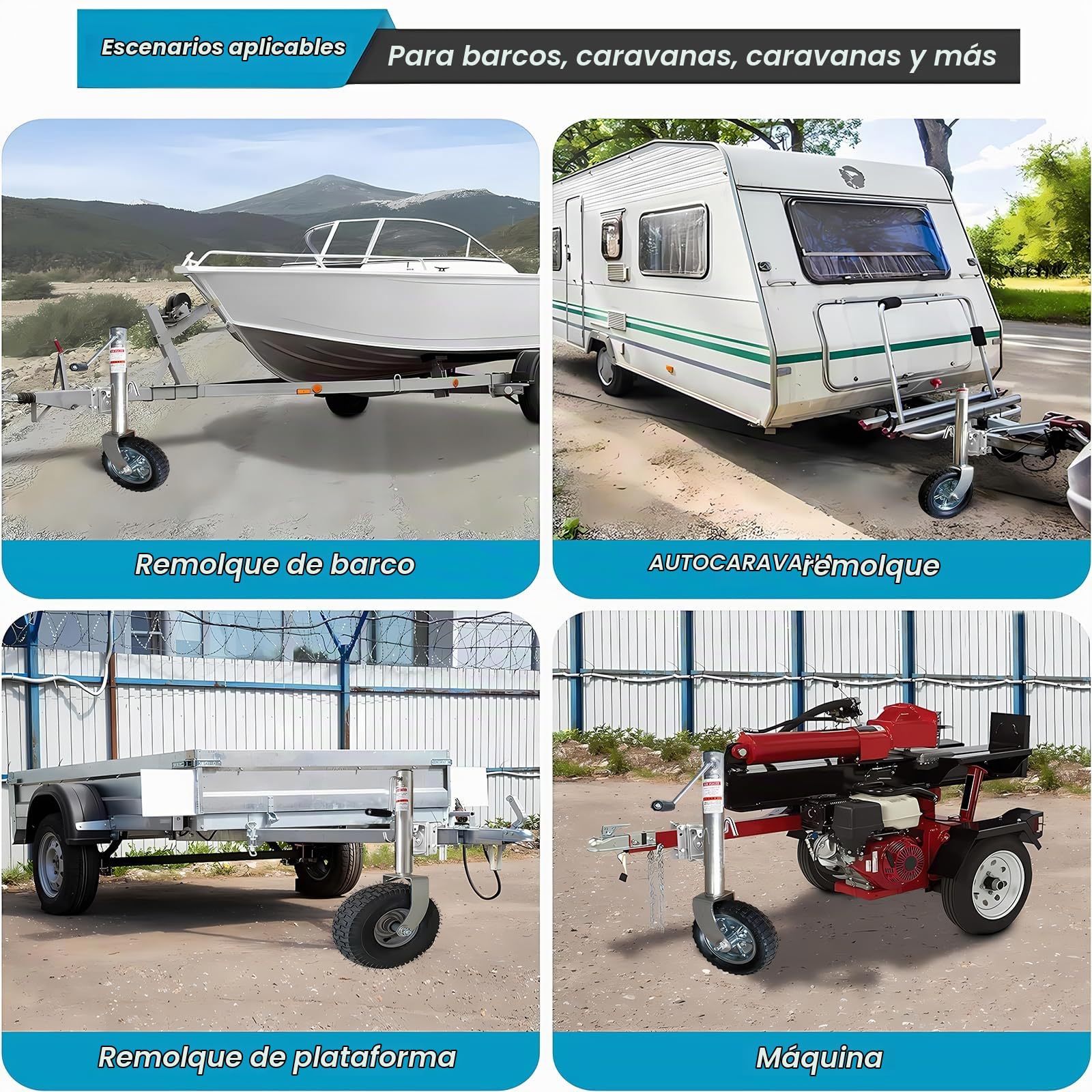 Rueda de Apoyo para Remolque 900 kg, Tubo de 57 mm, Gato Giratorio de Alta Resistencia, Rueda de Apoyo para RV Barco remolques Caravanas, Autocaravana, Yate (Neumáticos Grandes)
