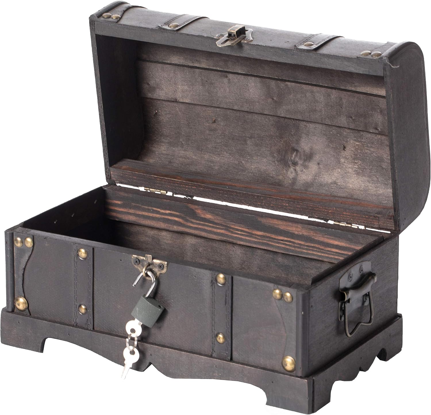 Vintiquewise Small Wooden Treasure Chest Box for Kids, Mini Pirate Style Jewelry Box, Piggy Bank with Lock, Treasure Box for Kids, Cofre para Dinero