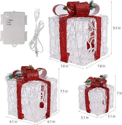 Miniatura 2 de ATDAWN Juego de 3 cajas de regalo iluminadas, decoraciones de Navidad, cajas de regalo preiluminadas de acrílico transparente, decoraciones de caja