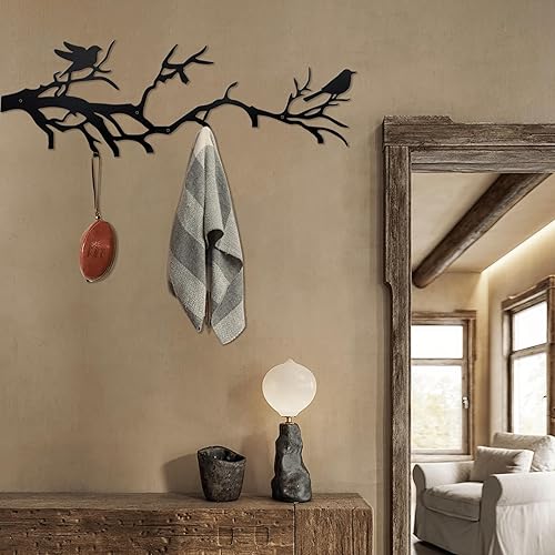 Miniatura 4 de Decoración de pared de rama de árbol, perchero montado en la pared, una mezcla artística de función y diseño