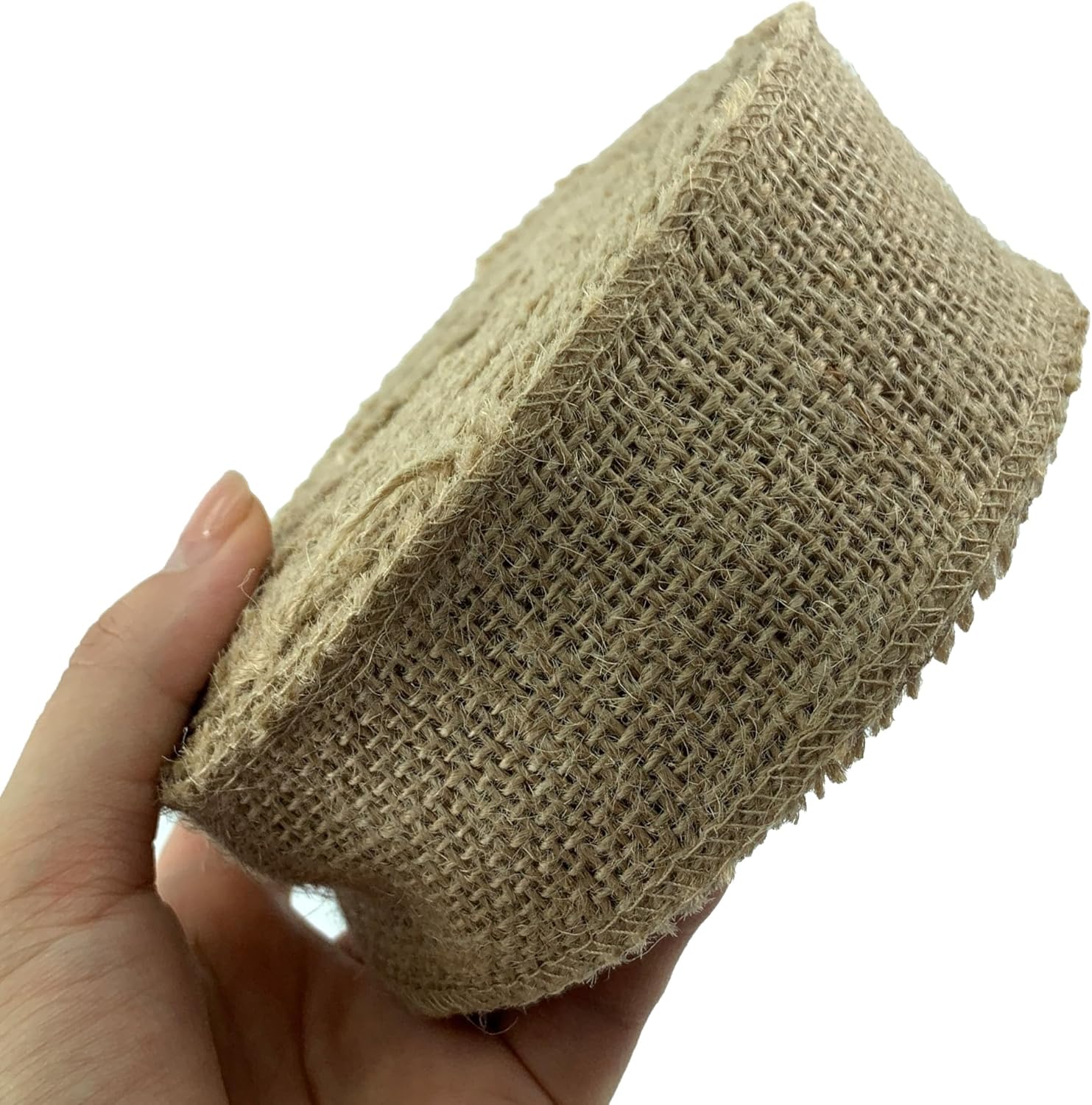 Memujpsun Natural Burlap Fabric Roll, 11 Yards, Finished Edges, for Table Runner, Crafts, Weddings, Placemats, Wreath-Making, Tree Decoration, Gift Wrapping (2 Inch) Tan Color 2 Inch