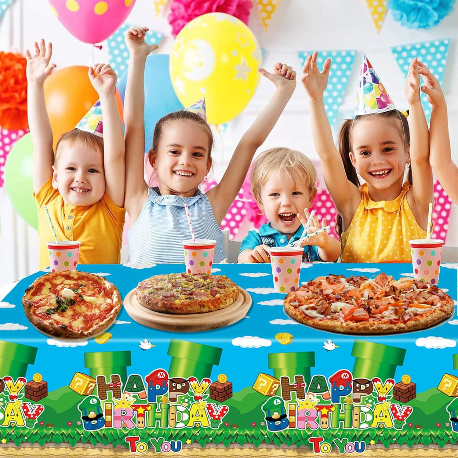 3PCS Super Brothers Games Party Decorations Tablecloth 54"x108" Birthday Table Cloths Disposable Table Cover for Kids Plastic Super Bros Cartoon Themed Baby Shower Tablecovers Party Supplies