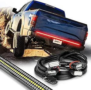 OPT7 Plug'n'Play Bundle for 2015-2020 F150 w/Blind Spot Monitor – 60" Redline Triple Row LED Tailgate Light Bar w/Sequential Red Turn + Easy Connect Harness
