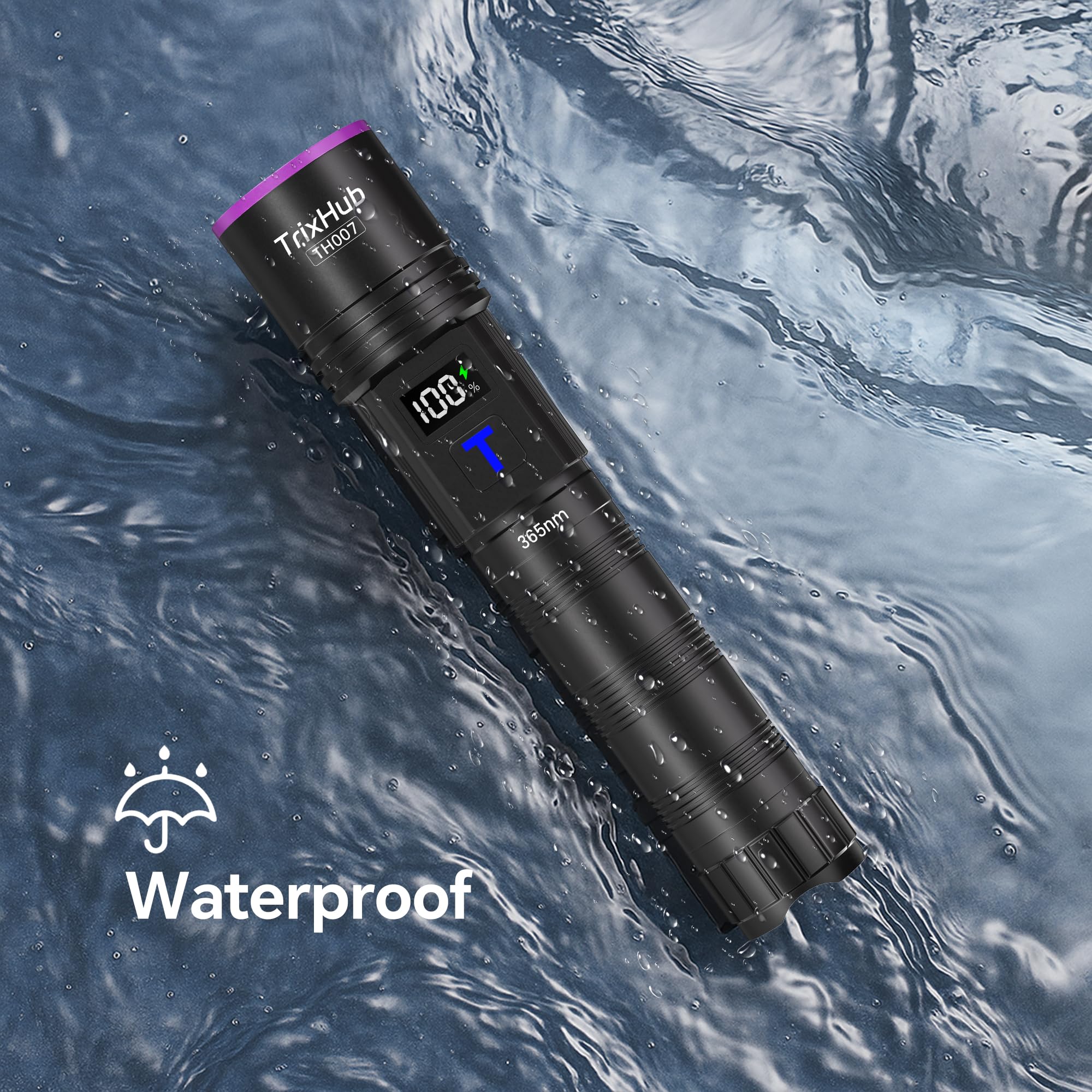 365nm Black Light Flashlight UV Flashlight Rechargeable with LCD Display Powerful Ultraviolet Lights for Pet Urine Detection Resin — view 7