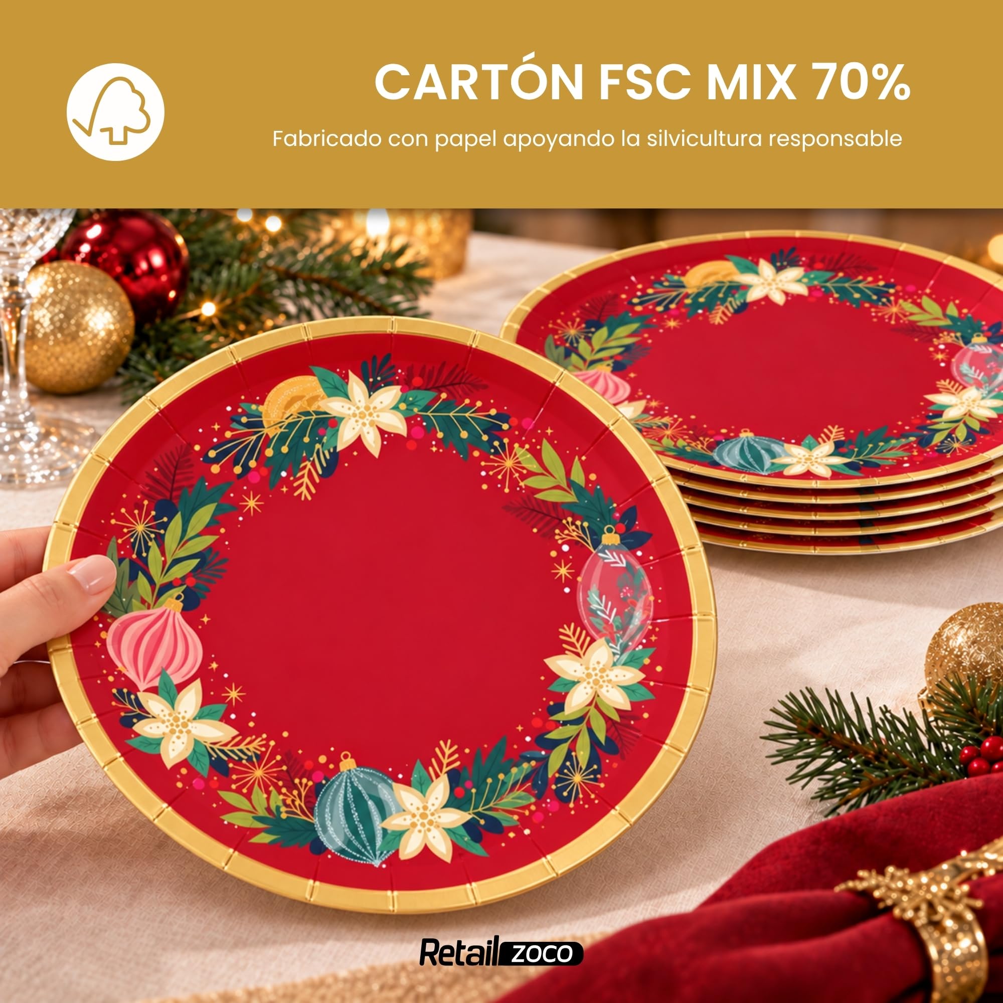 Platos de cartón, Platos Desechables cartón, Diseño Navideño, 12 Unidades - imagen 6