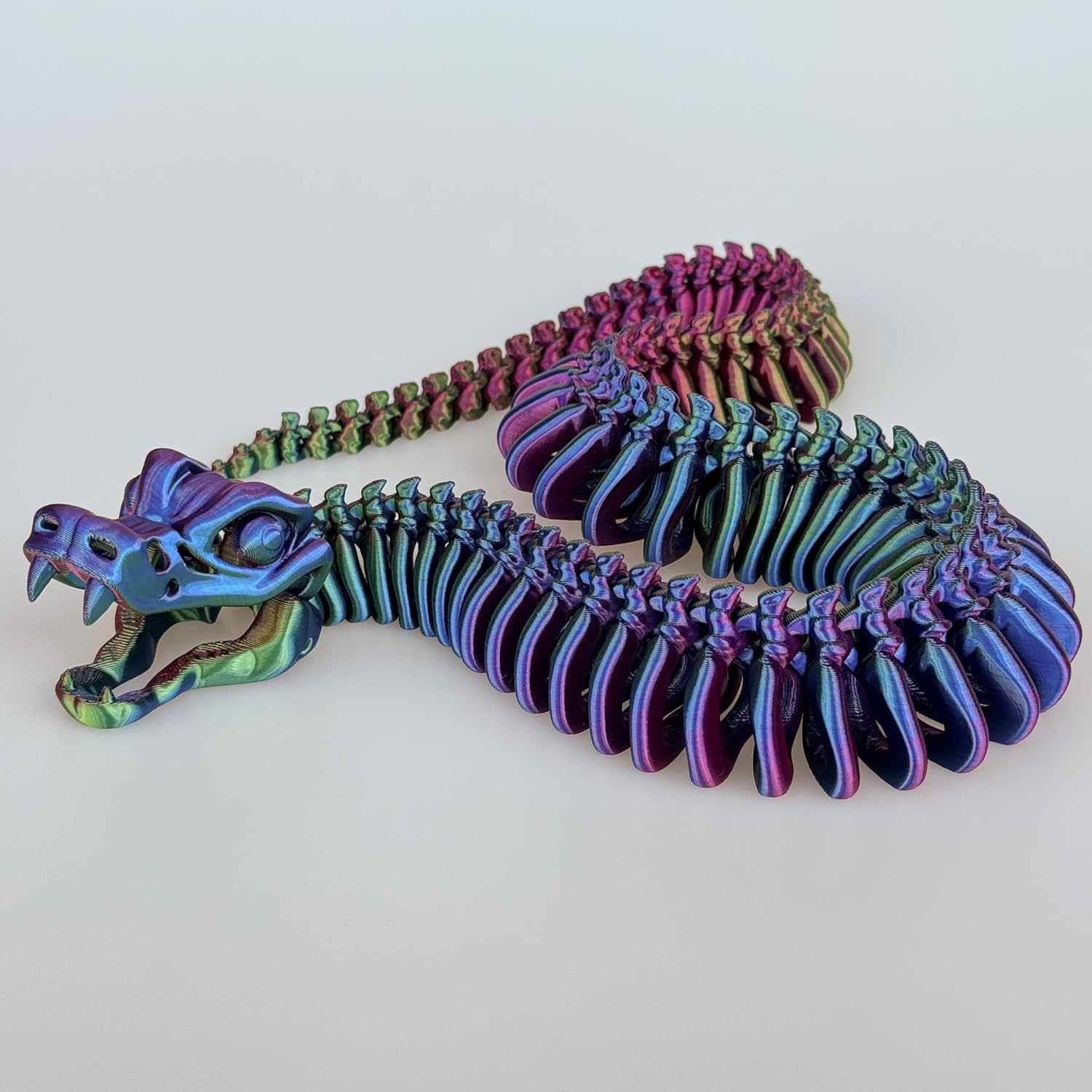 3D Printed Articulated Skeleton Snake Figure, 22-Inch Flexible Desk Fidget, Halloween Decor, Stress Relief, Adult/Teen Collectible (Holographic, 14+)