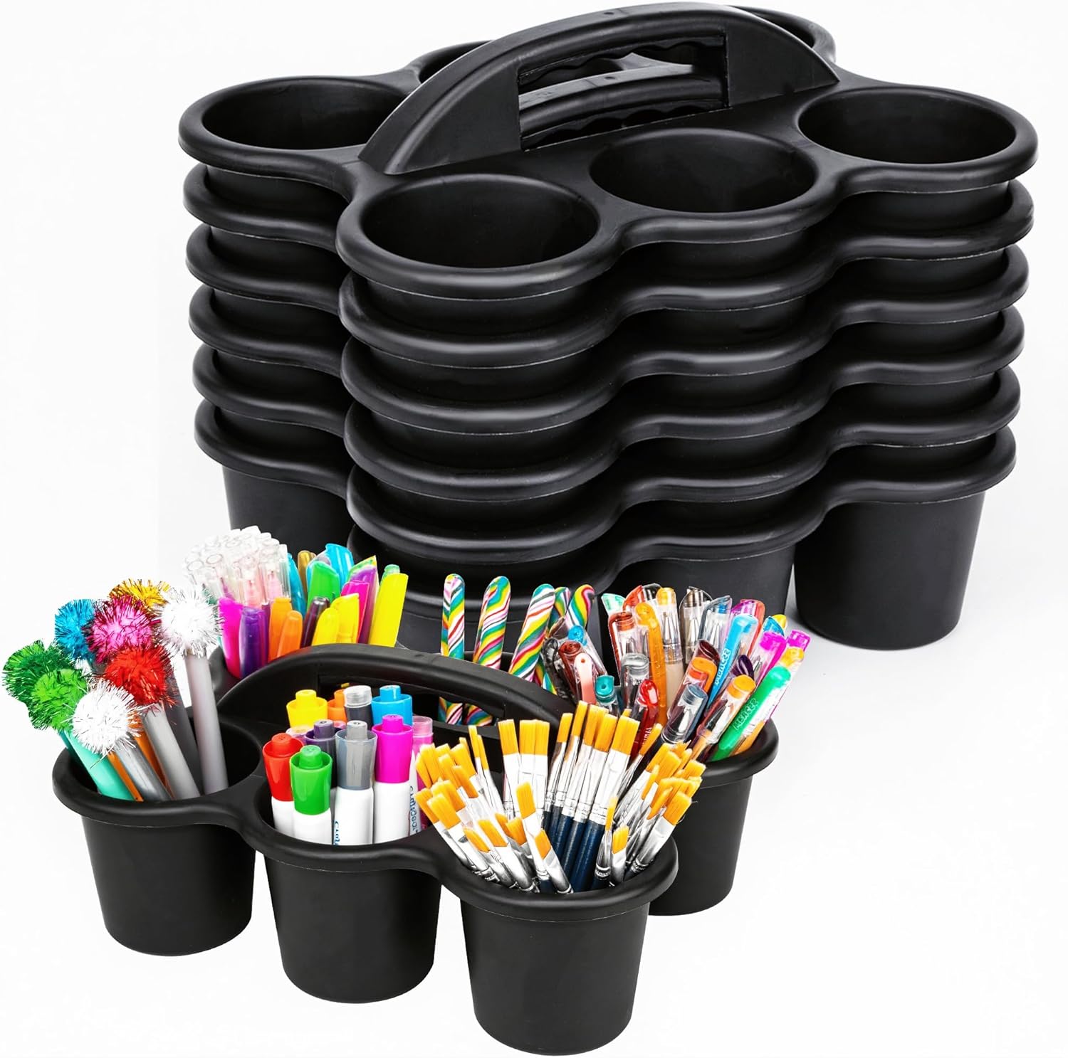 6 Pack Classroom Caddy For School,Kidsroom,Pencil Holder,Plastic Cup Caddies for Drink Delivery,Cleaning Caddy Organization For Shower Room（Black