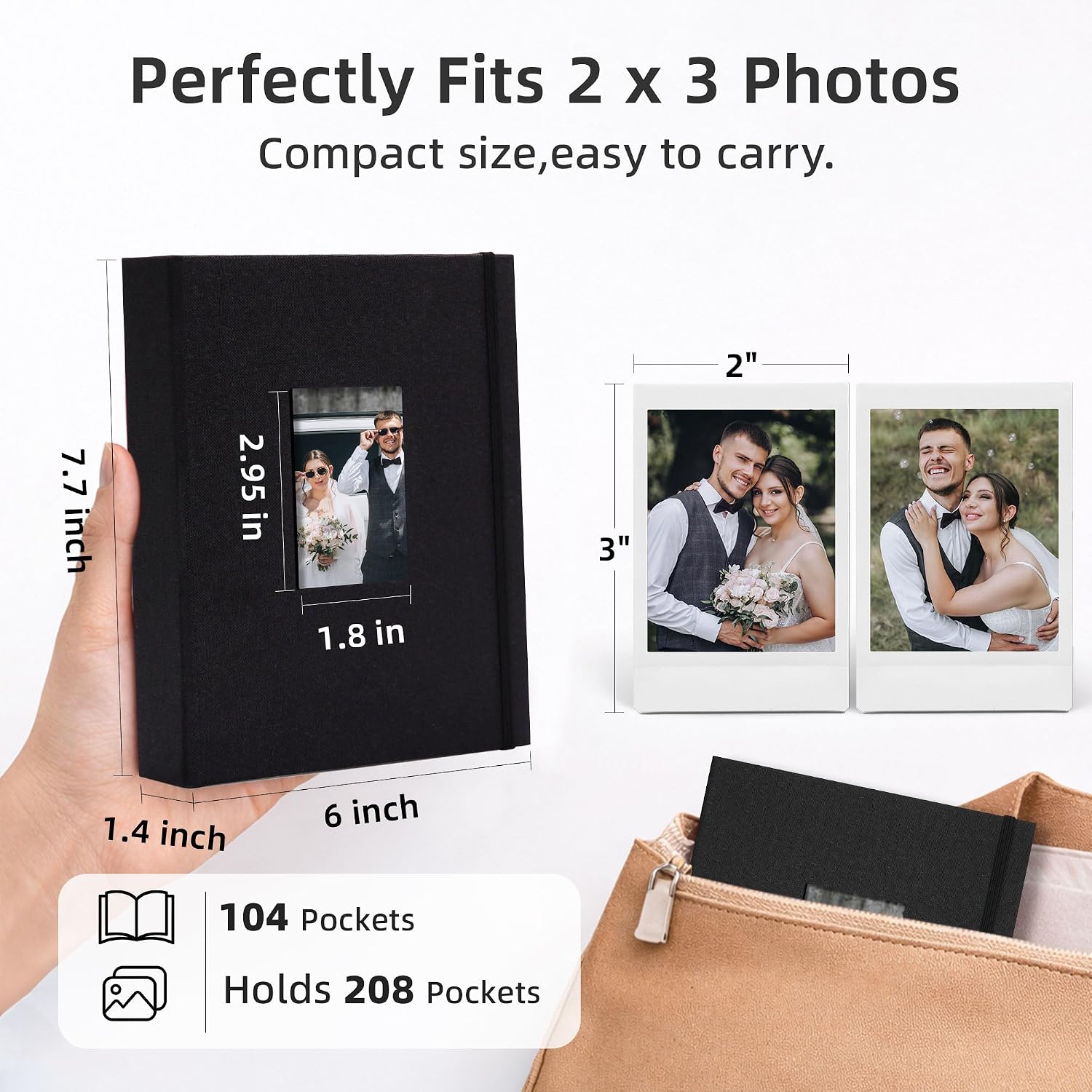 Vienrose Mini Polaroid Photo Album 208 Photos 2x3 Inch Black 1 PACK