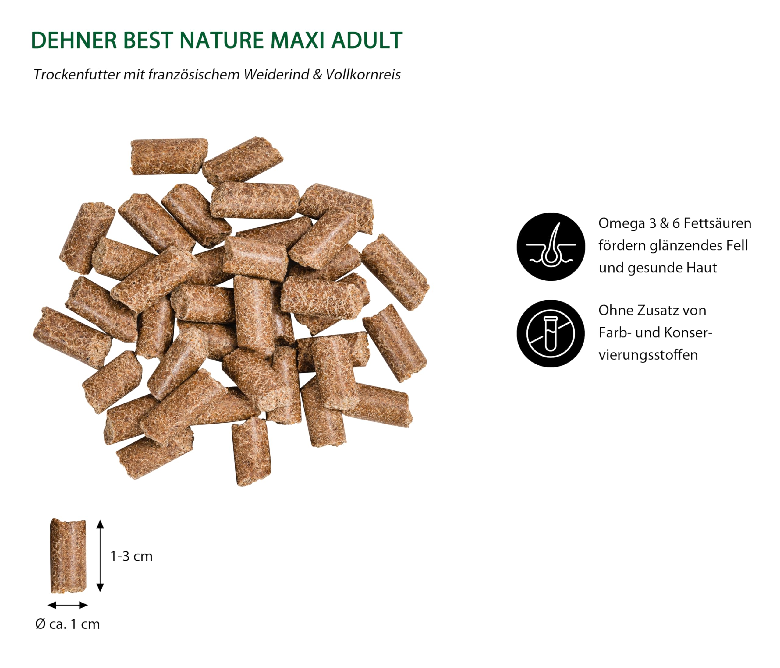 Dehner Best Nature Hundefutter Maxi Adult, Trockenfutter getreidefrei / zuckerfrei, für ausgewachsene Hunde großer Rassen, Rind / Lachs, 12.5 kg | Pellets mit Reis, für ausgewachsene Hunde großer Rassen