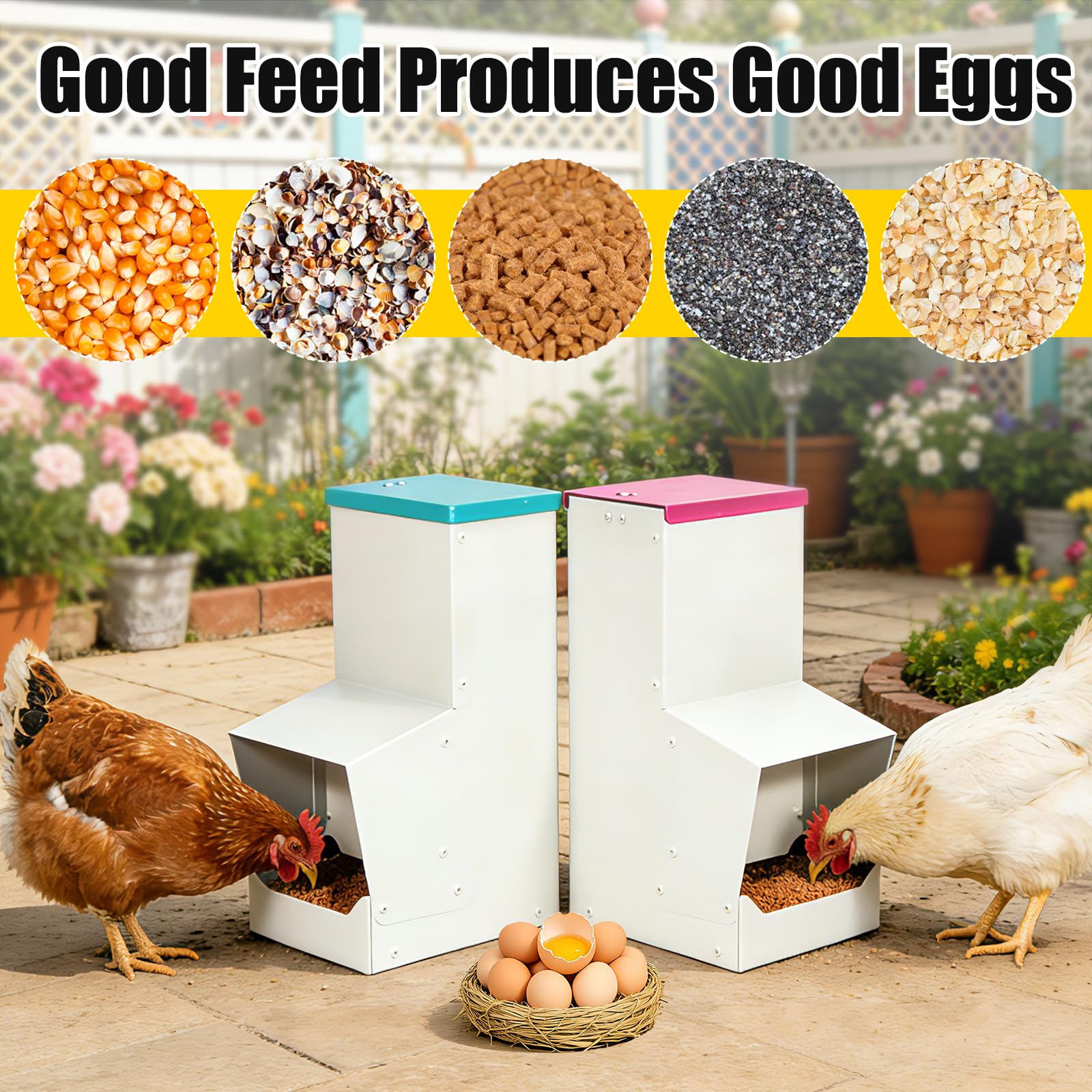 Comedero automático para Pollos de 10 litros, alimentación por Gravedad para Aves de Corral con Arena y Conchas de ostras, comederos para gallinas ponedoras para una Mejor Calidad