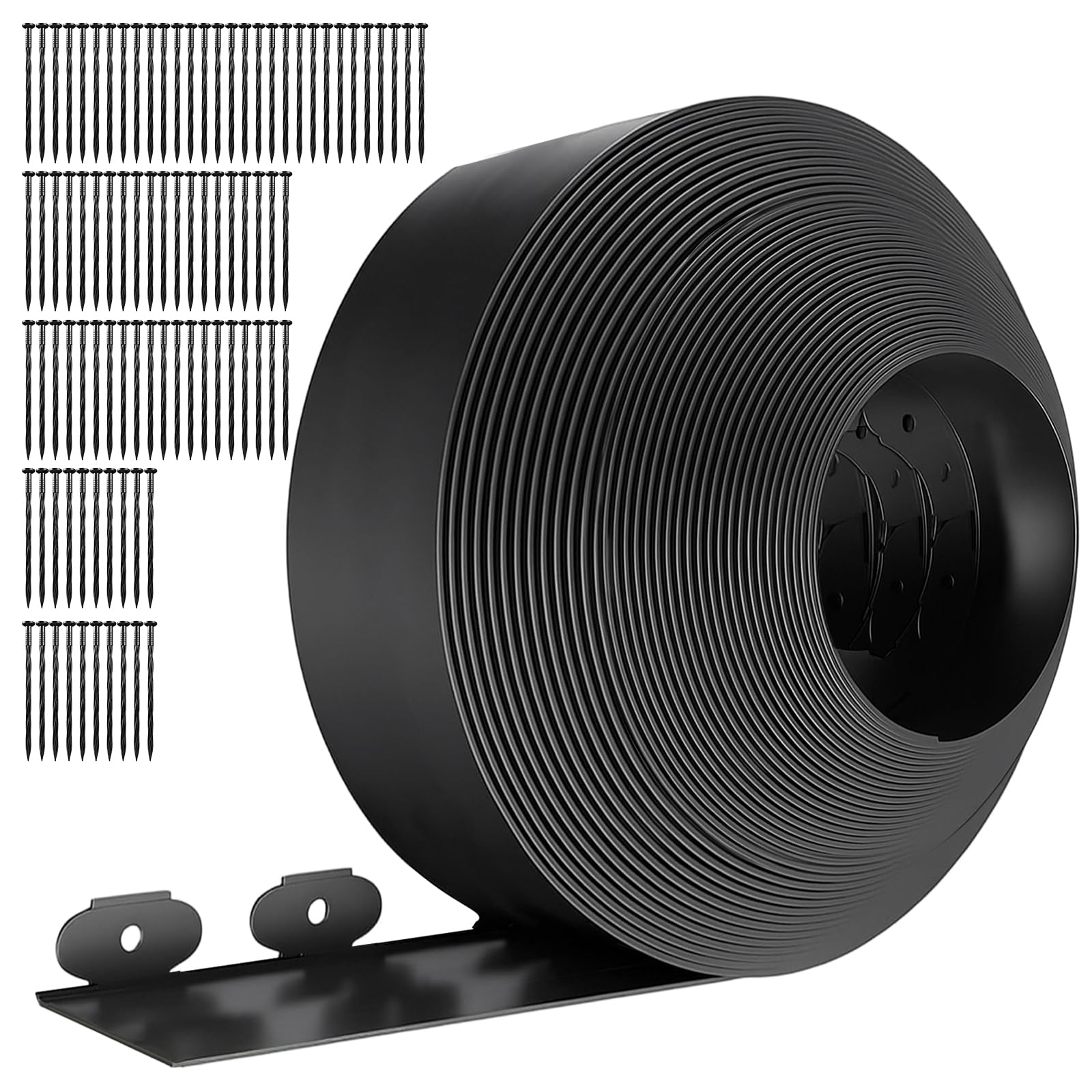 GreenWhim Garden Edging Border 64ft 20M Plastic Flexible Lawn Edging 6CM High with 40 Securing Pegs for Landscaping Flower Beds and Garden Borders (Black)
