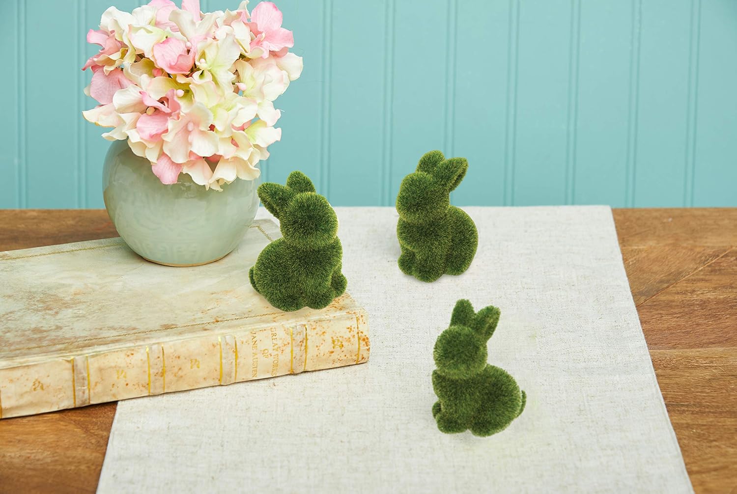 GALLERIE II Green Moss Flocked Bunny Easter Figures Figurines Assortment of 3 A/3 Green - Image 4