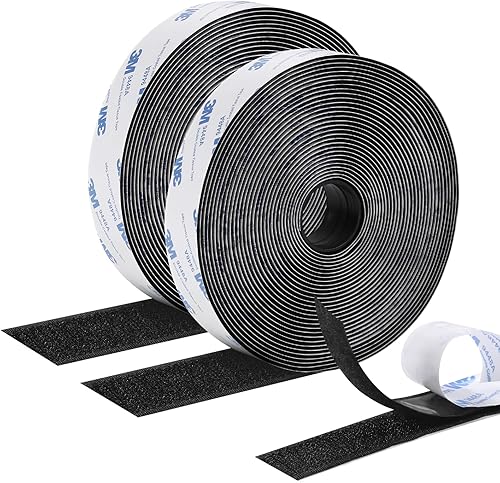 Vista 18 de Cinta adhesiva de gancho y bucle de 26 pies de longitud, rollos de velcro de reverso adhesivo, cinta adhesiva de nailon resistente, para uso Negro