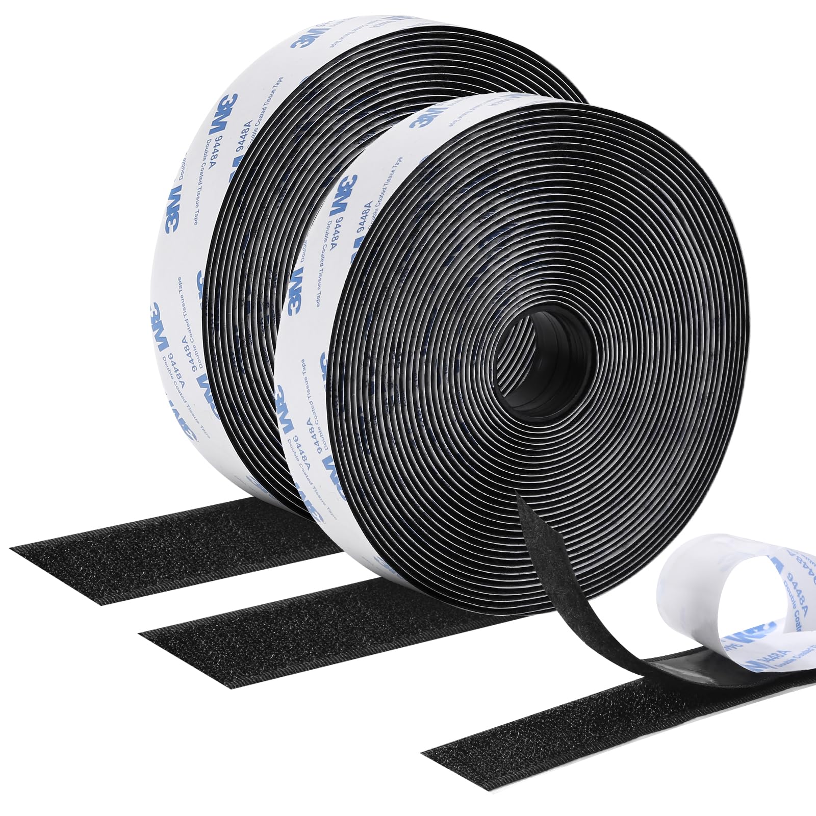 26Feet Hook and Loop Tape Sticky Back Fastener Roll, Nylon Self Adhesive Heavy Duty Strips Fastener for Home Office School Car and Crafting Organization (1, Black-3m, 26ft x 1in)