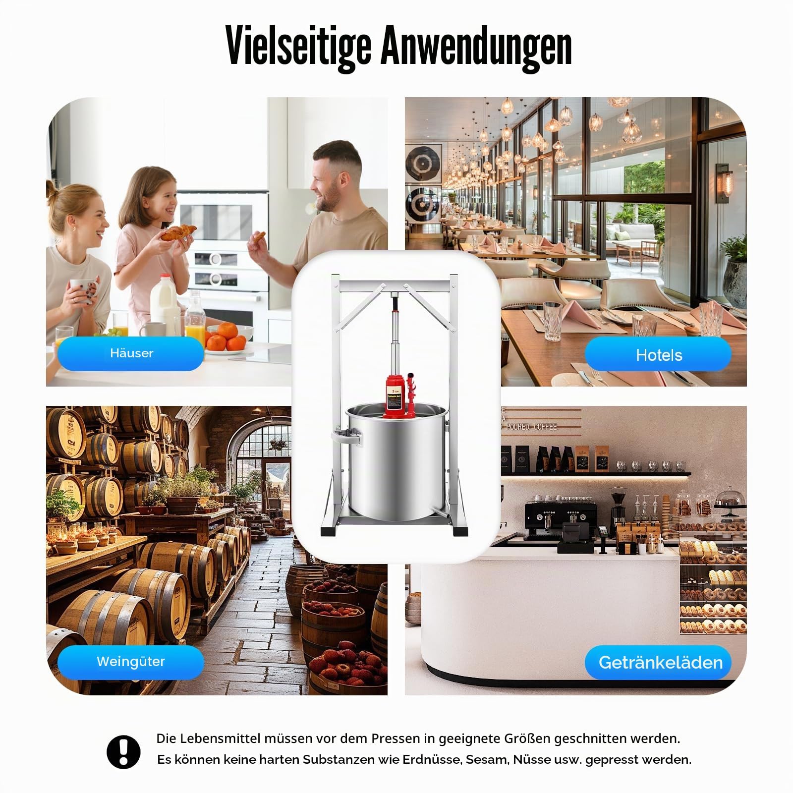 Obstpresse hydraulisch 22L 3T 304 Edelstahl Saftpresse manuell Fruchtpresse | Mostpresse Freistehend mit 5mm Druckplatte und Halterung für frischen Saft, Most und Wein im Haushalt(150kg Ｍax)