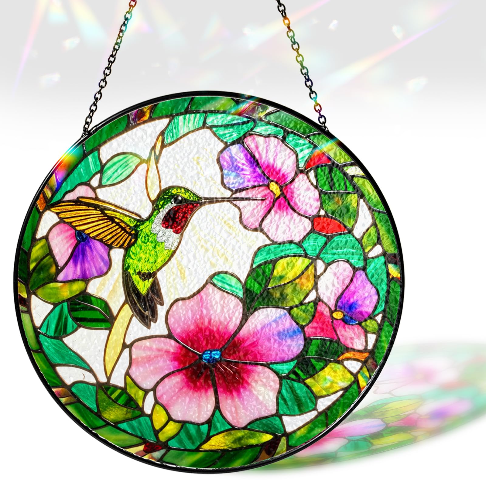 7.8" Hummingbird Stained Glass Suncatcher, Bird Suncatcher for Window Hanging, Art Decor for Home Garden Housewarming, Gift for Mom, Grandma, Women,