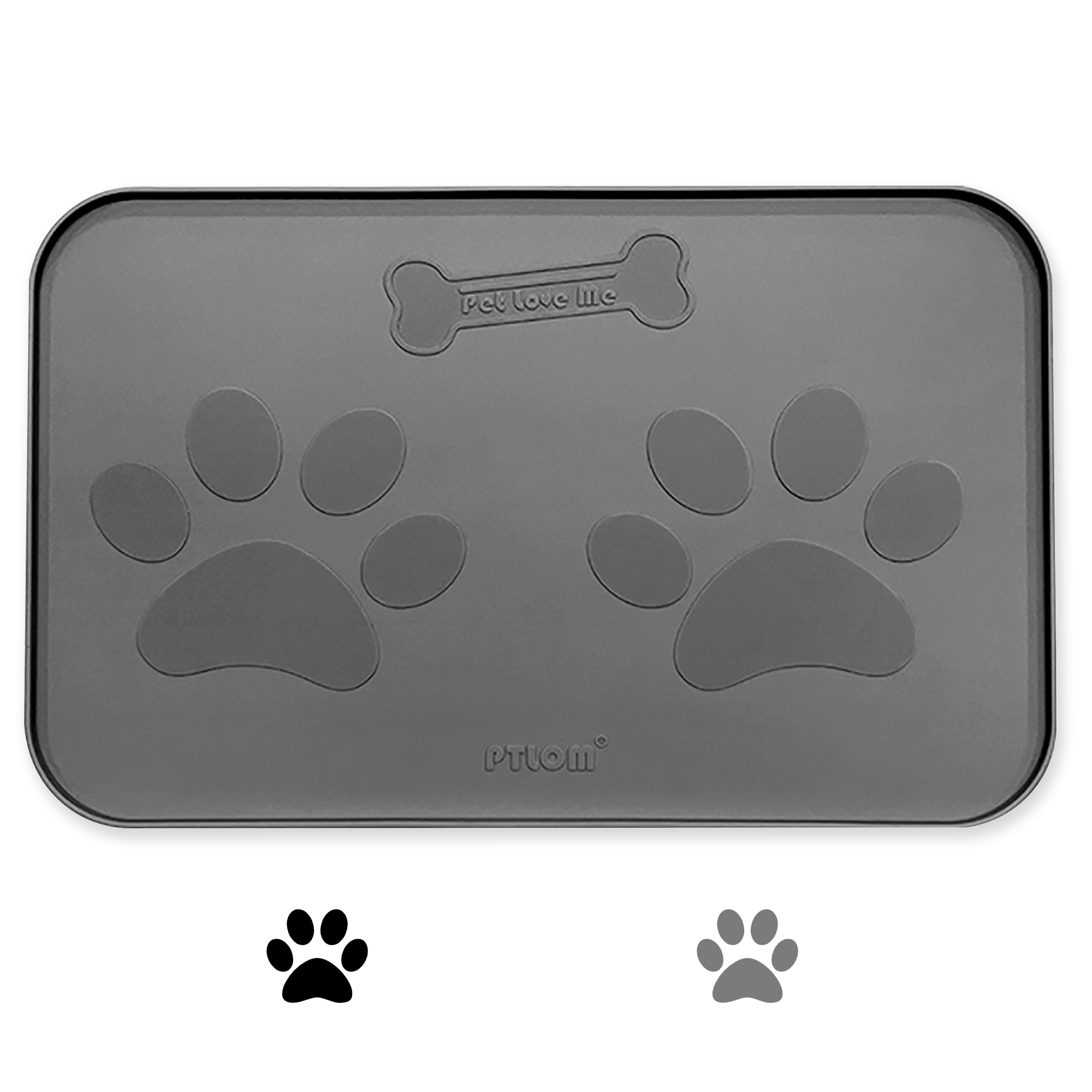 Ptlom Pet Placemat for Dogs and Cats, Waterproof No-Spill Dog Feeding Mats Prevent Food and Water Overflow, High Raised Edge Puppy Bowl Mat Suitable for Small, Medium and Large Pets, Silicone, Grey